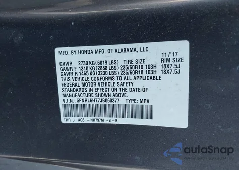 2018 Honda Odyssey Ex-L z USA, uszkodzony, nr VIN 5FNRL6H77JB060377